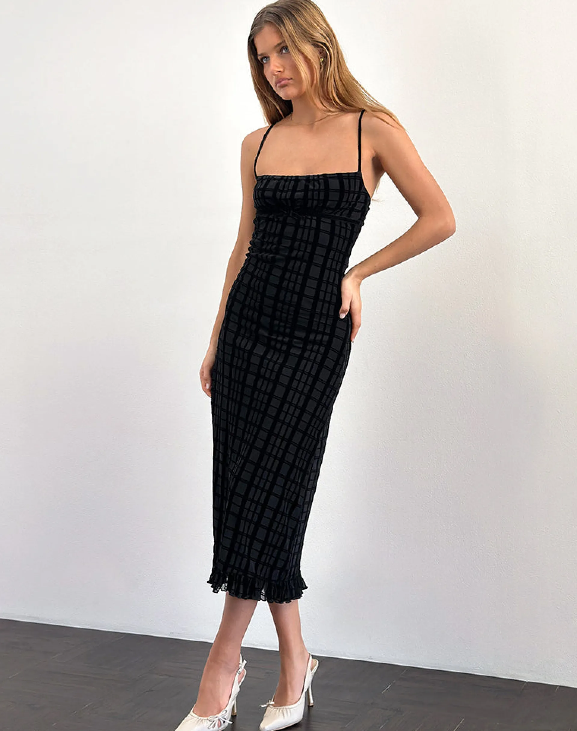 Motel Rocks Co-Ords | Bodycon Dresses-Nateda Dress in Tonal Check Flock Black