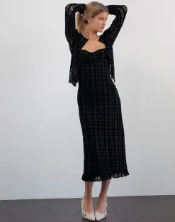 Motel Rocks Co-Ords | Bodycon Dresses-Nateda Dress in Tonal Check Flock Black