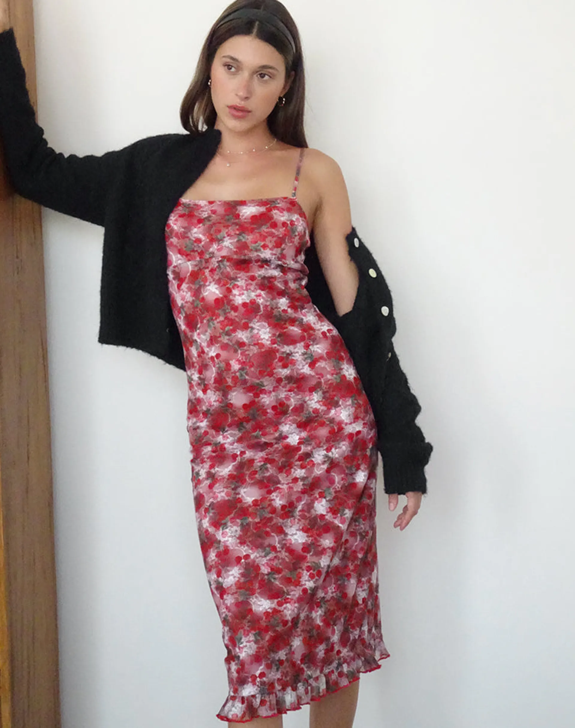 Motel Rocks Printed Dresses | Party Dresses-Nawari Midi Dress in Printed Lace Cherry