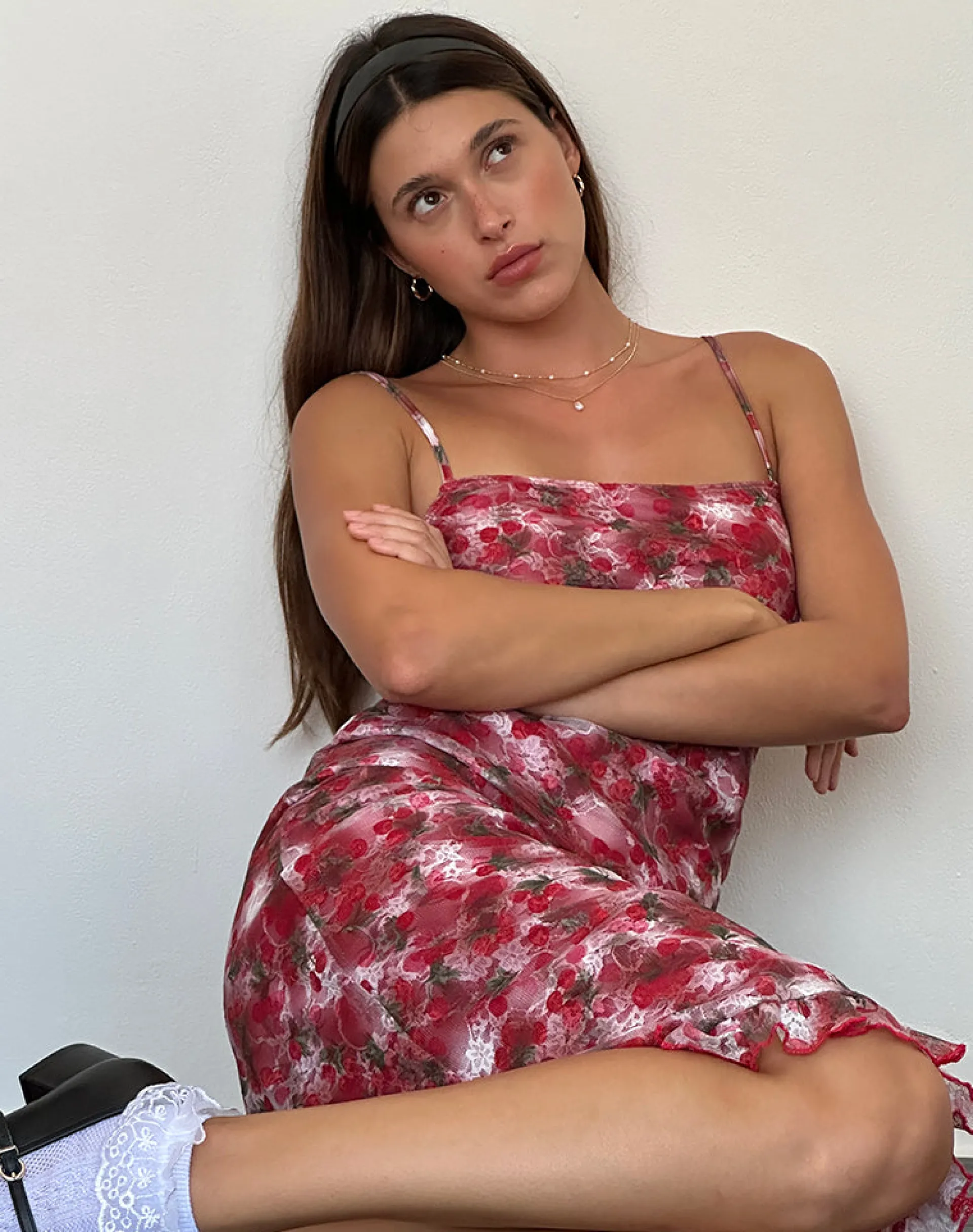 Motel Rocks Printed Dresses | Party Dresses-Nawari Midi Dress in Printed Lace Cherry