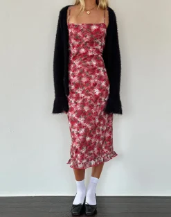 Motel Rocks Printed Dresses | Party Dresses-Nawari Midi Dress in Printed Lace Cherry