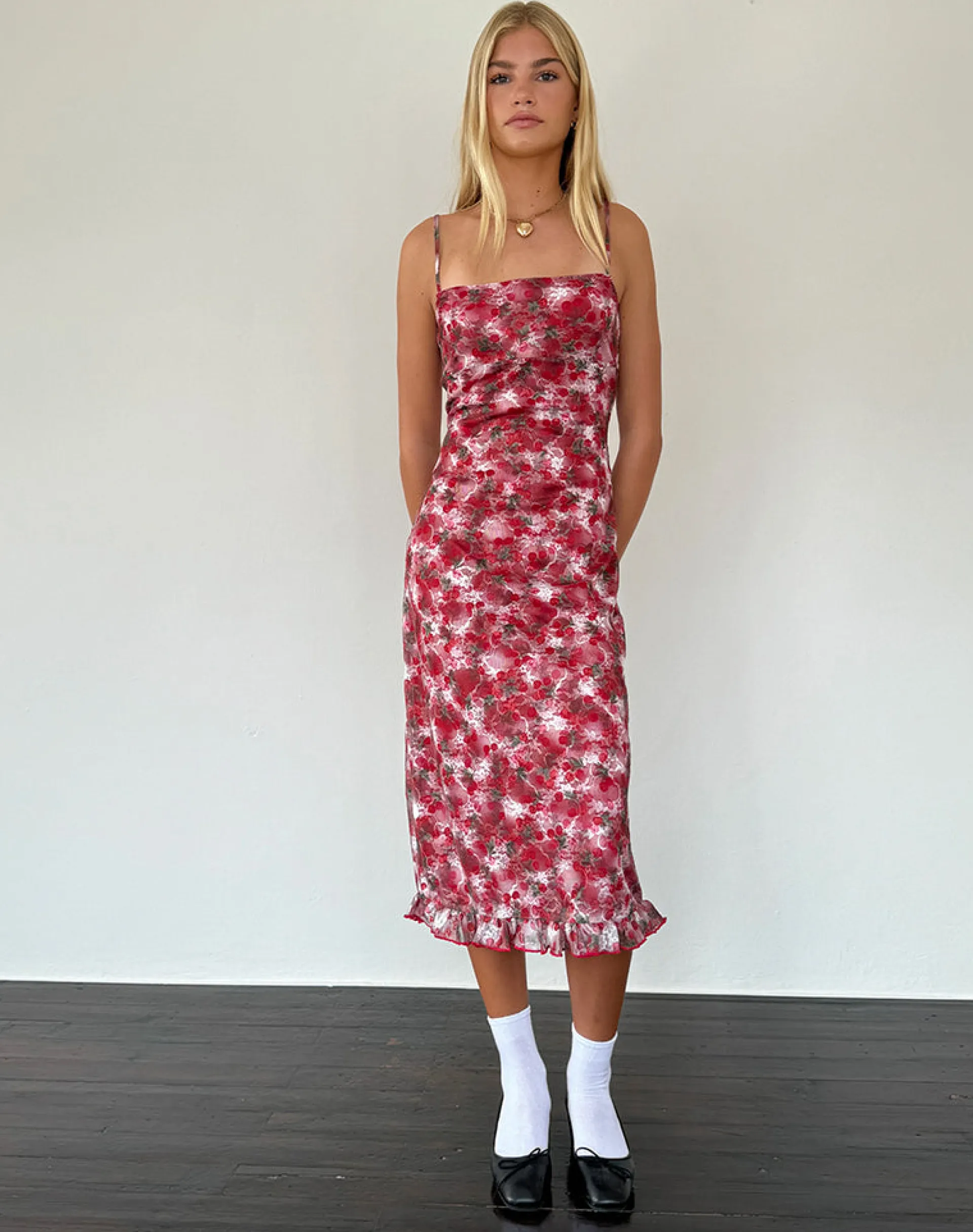 Motel Rocks Printed Dresses | Party Dresses-Nawari Midi Dress in Printed Lace Cherry