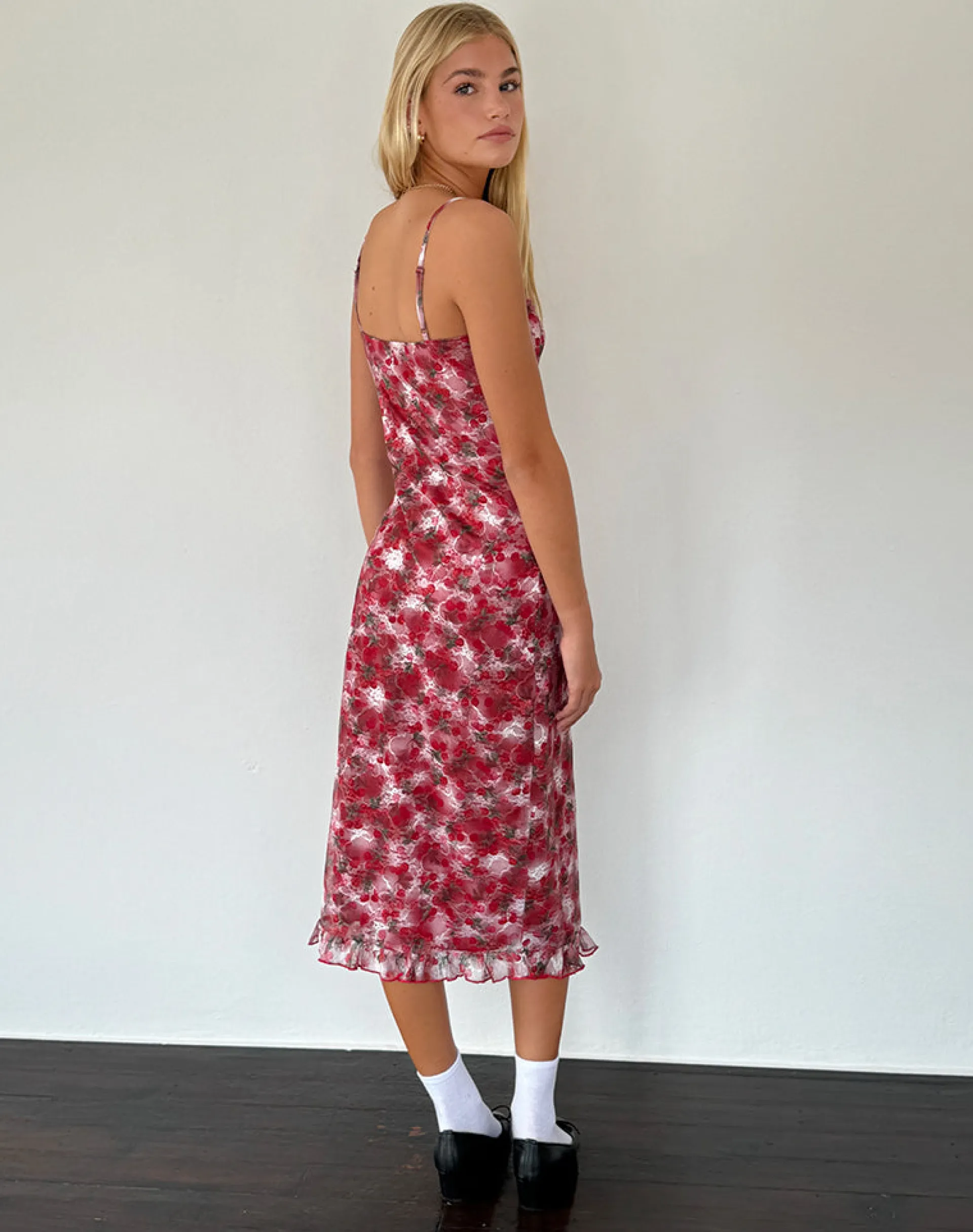 Motel Rocks Printed Dresses | Party Dresses-Nawari Midi Dress in Printed Lace Cherry