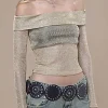 Motel Rocks Long Sleeve Tops-Naysila Bardot Top in Gold Chain GoldChainNaysila