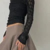 Motel Rocks Long Sleeve Tops-Neira Long Sleeve Bardot Top in Textured Knit Black TexturedKnitBlack
