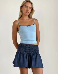 Motel Rocks Mini Skirts-Nelesi Mini Skirt in Denim Chambray Indigo DenimChambrayIndigo