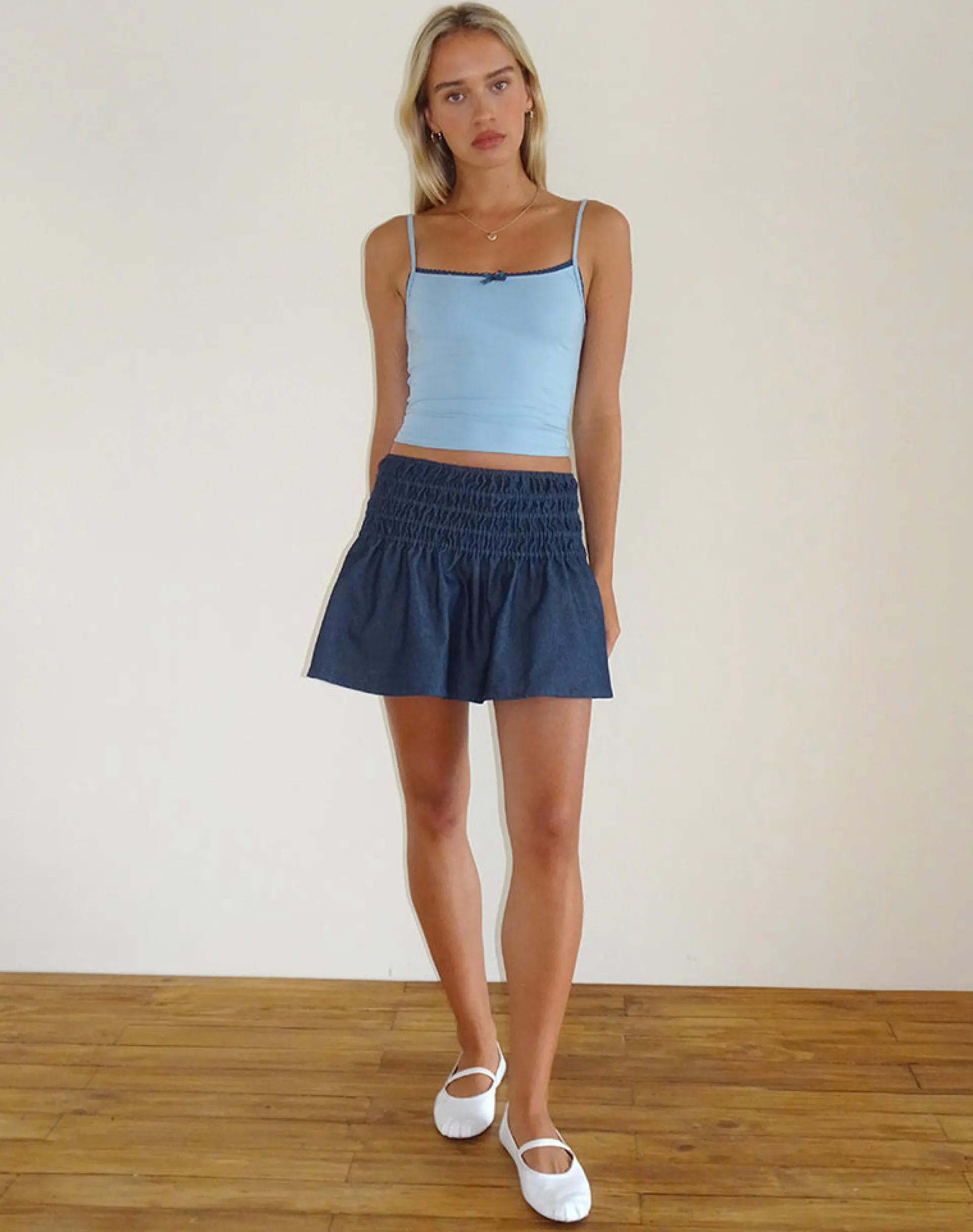 Motel Rocks Mini Skirts-Nelesi Mini Skirt in Denim Chambray Indigo DenimChambrayIndigo