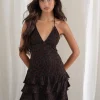 Motel Rocks Printed Dresses | Mini Dresses-Nenita Halterneck Mini Dress in Oversize Jaguar Brown OversizeBrownJaguar