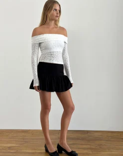 Motel Rocks Long Sleeve Tops | Lace Tops-Nesta Bardot Top in Burnout Mesh Ivory BurnoutMeshIvory