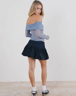 Motel Rocks Bandeau Tops | Long Sleeve Tops-Nesta Bardot Top in Unlined Lace Blue UnlinedLaceBlue