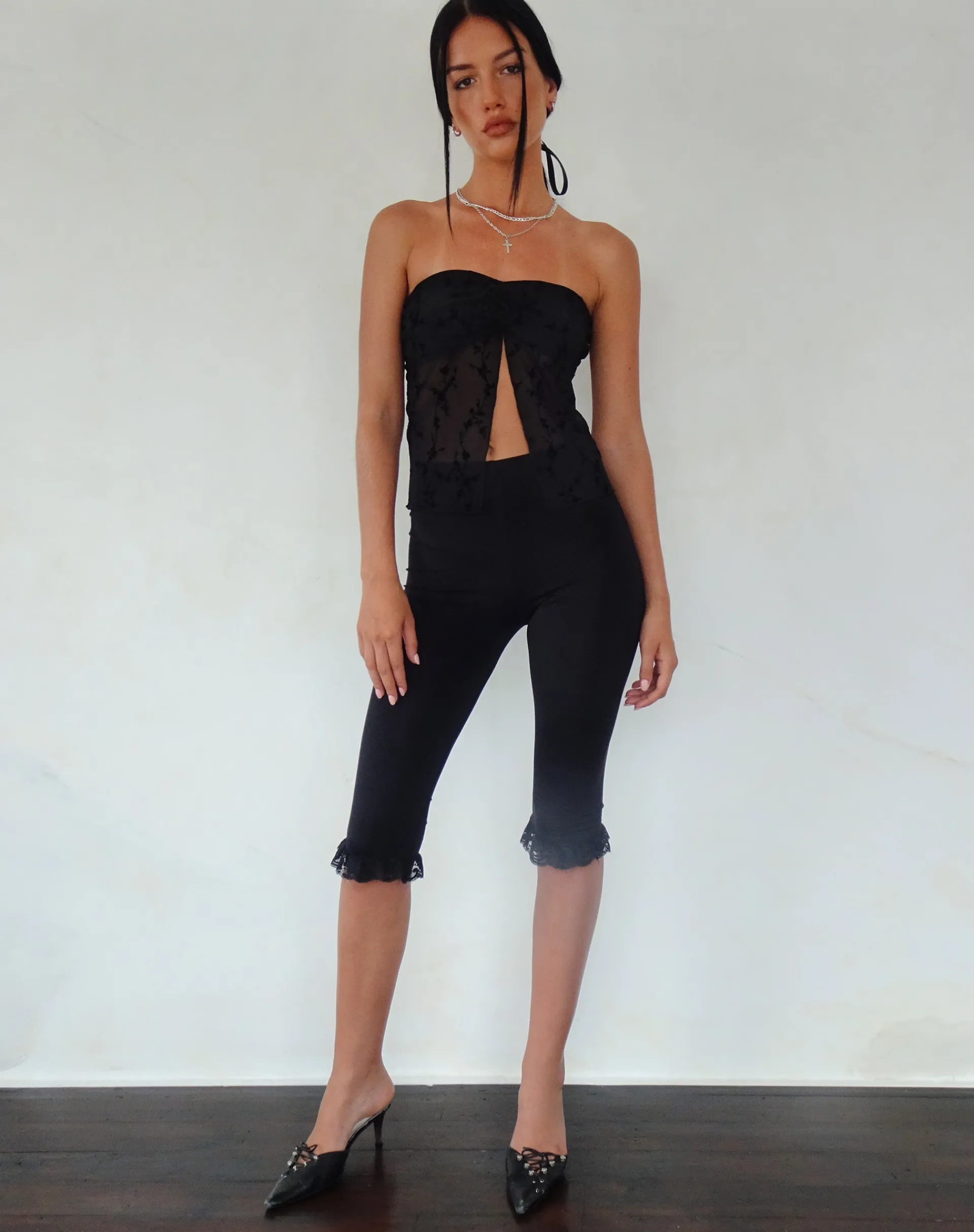 Motel Rocks Bandeau Tops | Going Out Tops-Nicola Butterfly Top in Vine Flower Black