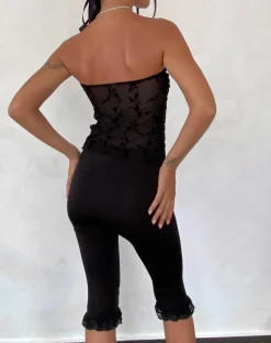 Motel Rocks Bandeau Tops | Going Out Tops-Nicola Butterfly Top in Vine Flower Black