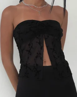 Motel Rocks Bandeau Tops | Going Out Tops-Nicola Butterfly Top in Vine Flower Black