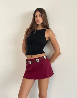 Motel Rocks A Line Skirts | Mini Skirts-Nidya Aline Mini Skirt in Burgundy