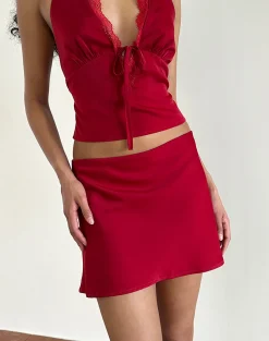 Motel Rocks Co-Ords | A Line Skirts-Nidya Aline Mini Skirt in Dark Red DarkRed