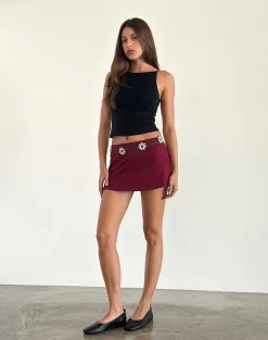 Motel Rocks A Line Skirts | Mini Skirts-Nidya Aline Mini Skirt in Burgundy