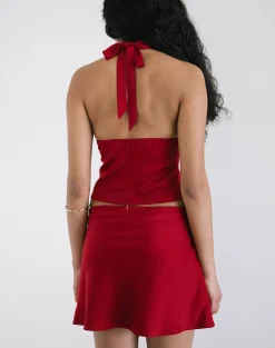 Motel Rocks Co-Ords | A Line Skirts-Nidya Aline Mini Skirt in Dark Red DarkRed
