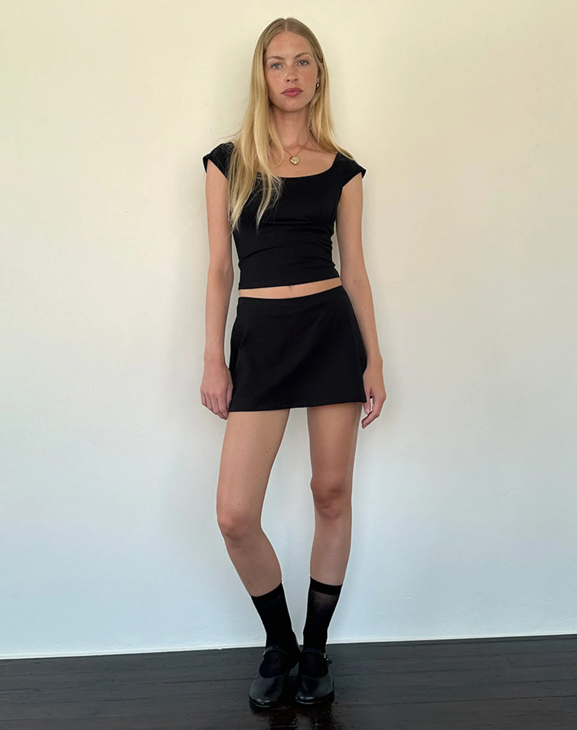 Motel Rocks Basics | A Line Skirts-Nidya A-Line Mini Skirt in Black