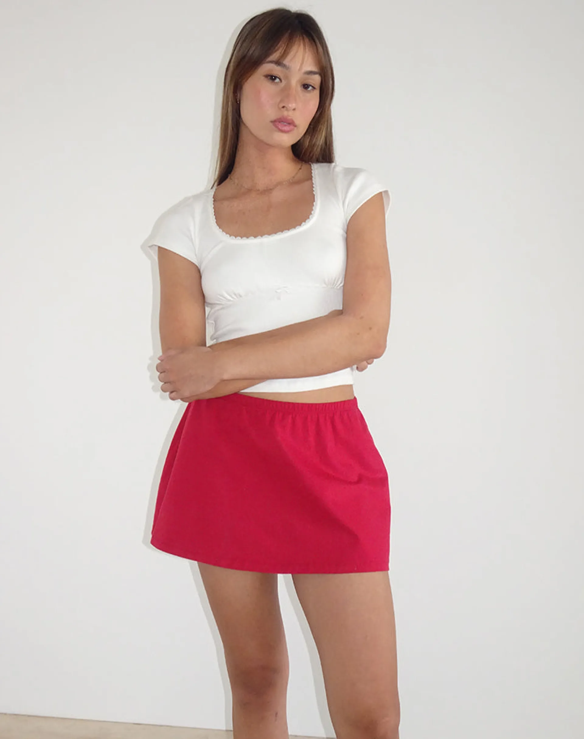 Motel Rocks A Line Skirts | Mini Skirts-Nidya A-Line Mini Skirt in Adrenaline Red AdrenalineRed