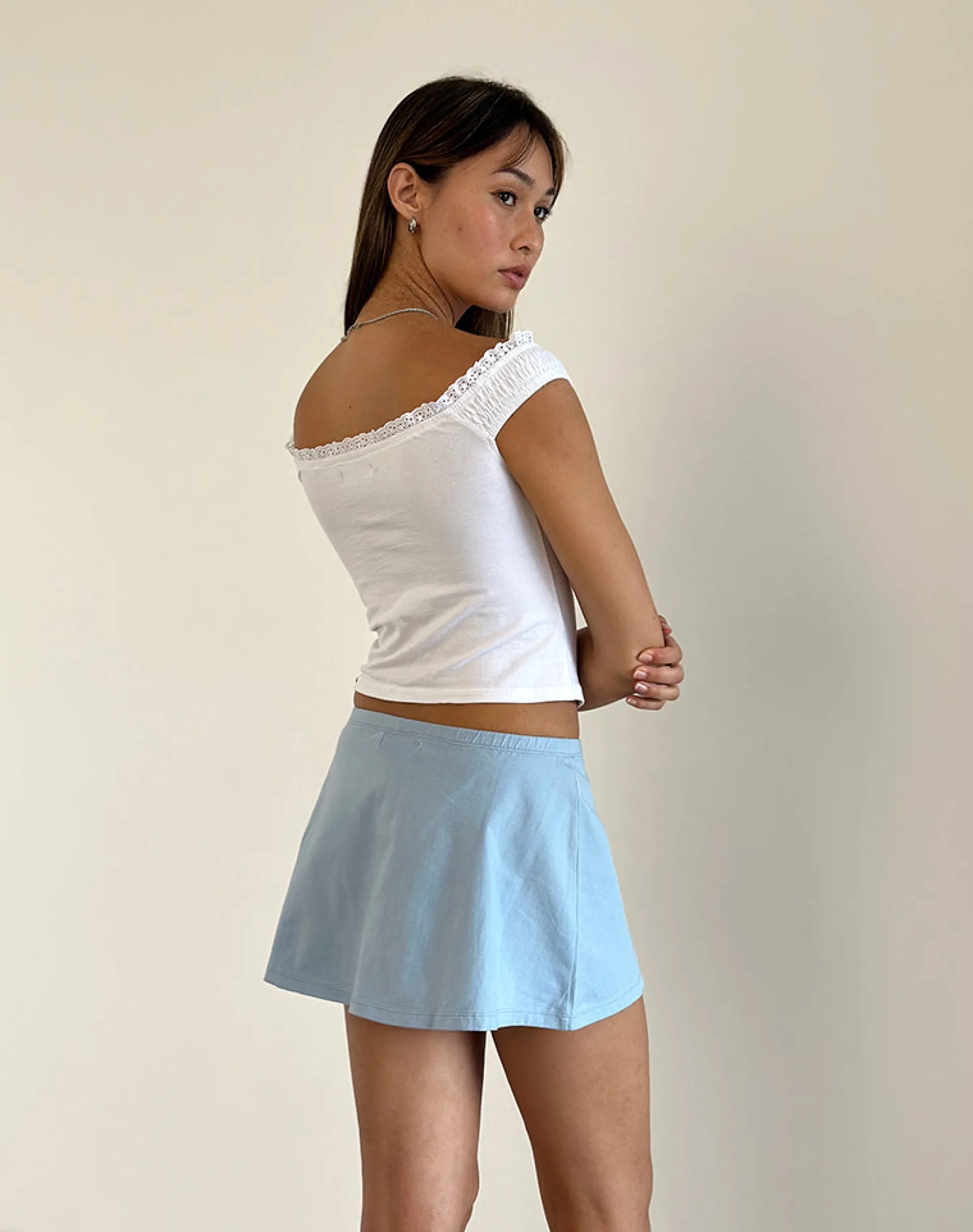 Motel Rocks Basics | A Line Skirts-Nidya A-Line Mini Skirt in Nantucket Blue NantucketBlue