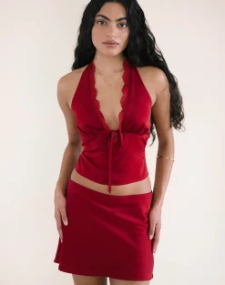 Motel Rocks Co-Ords | A Line Skirts-Nidya Aline Mini Skirt in Dark Red DarkRed