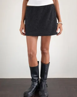 Motel Rocks Tailoring | A Line Skirts-Nidya A-line Mini Skirt in Textured Mesh Black TexturedMeshBlack