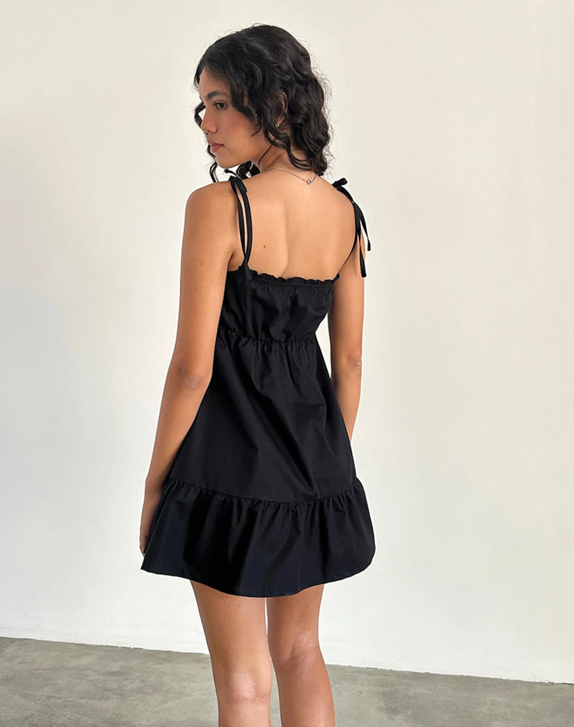 Motel Rocks Day Dresses-Nigta Tie Front Mini Dress in Poplin Black