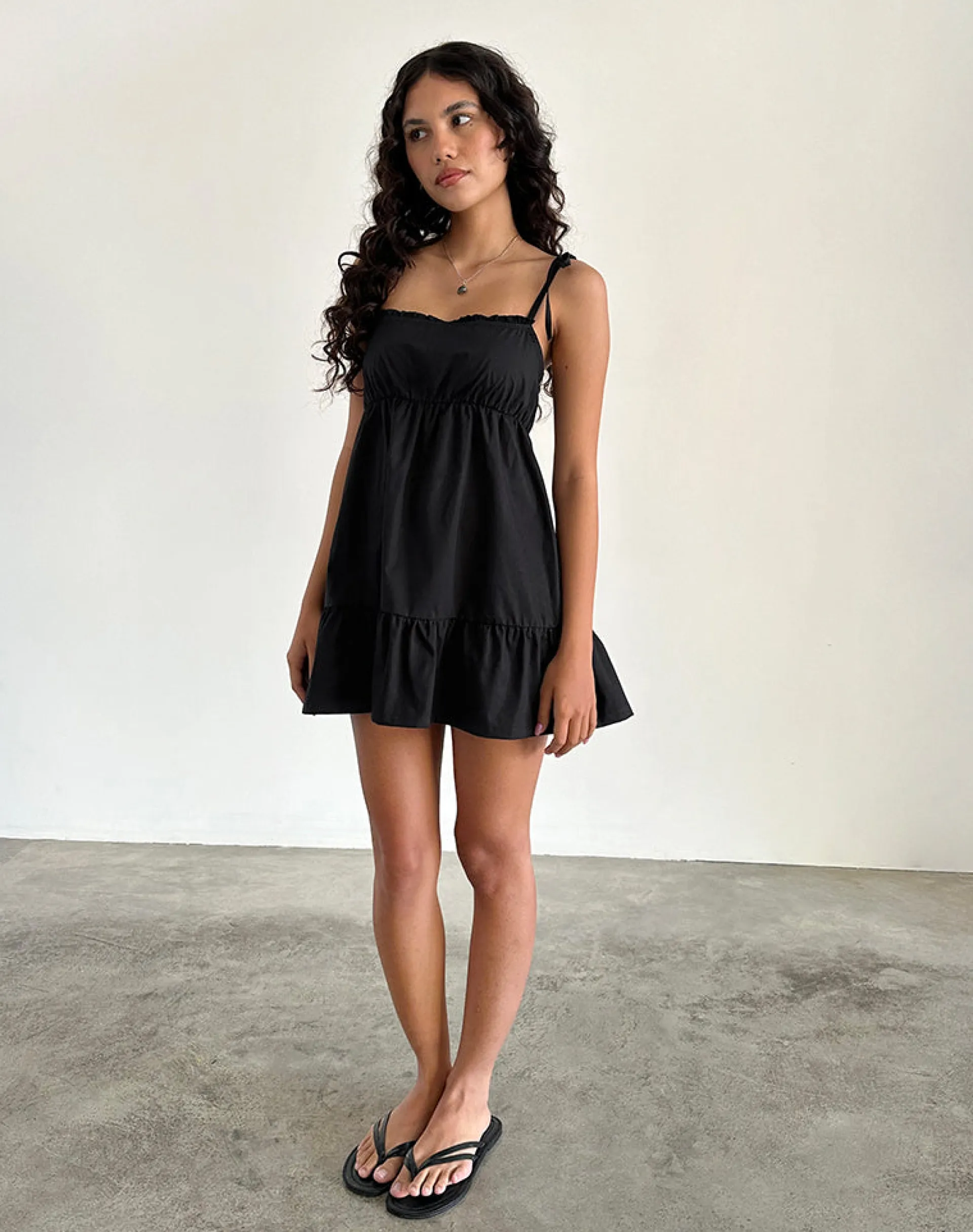 Motel Rocks Day Dresses-Nigta Tie Front Mini Dress in Poplin Black