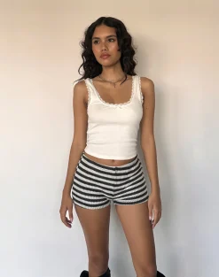 Motel Rocks Loungewear | Micro Shorts-Nikaya Shorts in Stripe Knit Black and White StripeKnitBlackandWhite