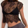 Motel Rocks Going Out Tops-Nioly Unlined Top in Black Eyelash Lace