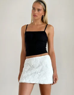 Motel Rocks Co-Ords | A Line Skirts-Nisya Skirt in Textured Floral White