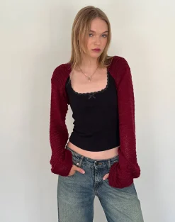 Motel Rocks Basics | Long Sleeve Tops-Nobila Knitted Shrug Top in Burgundy
