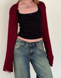 Motel Rocks Basics | Long Sleeve Tops-Nobila Knitted Shrug Top in Burgundy
