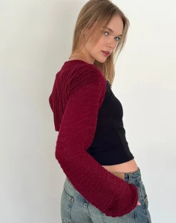 Motel Rocks Basics | Long Sleeve Tops-Nobila Knitted Shrug Top in Burgundy