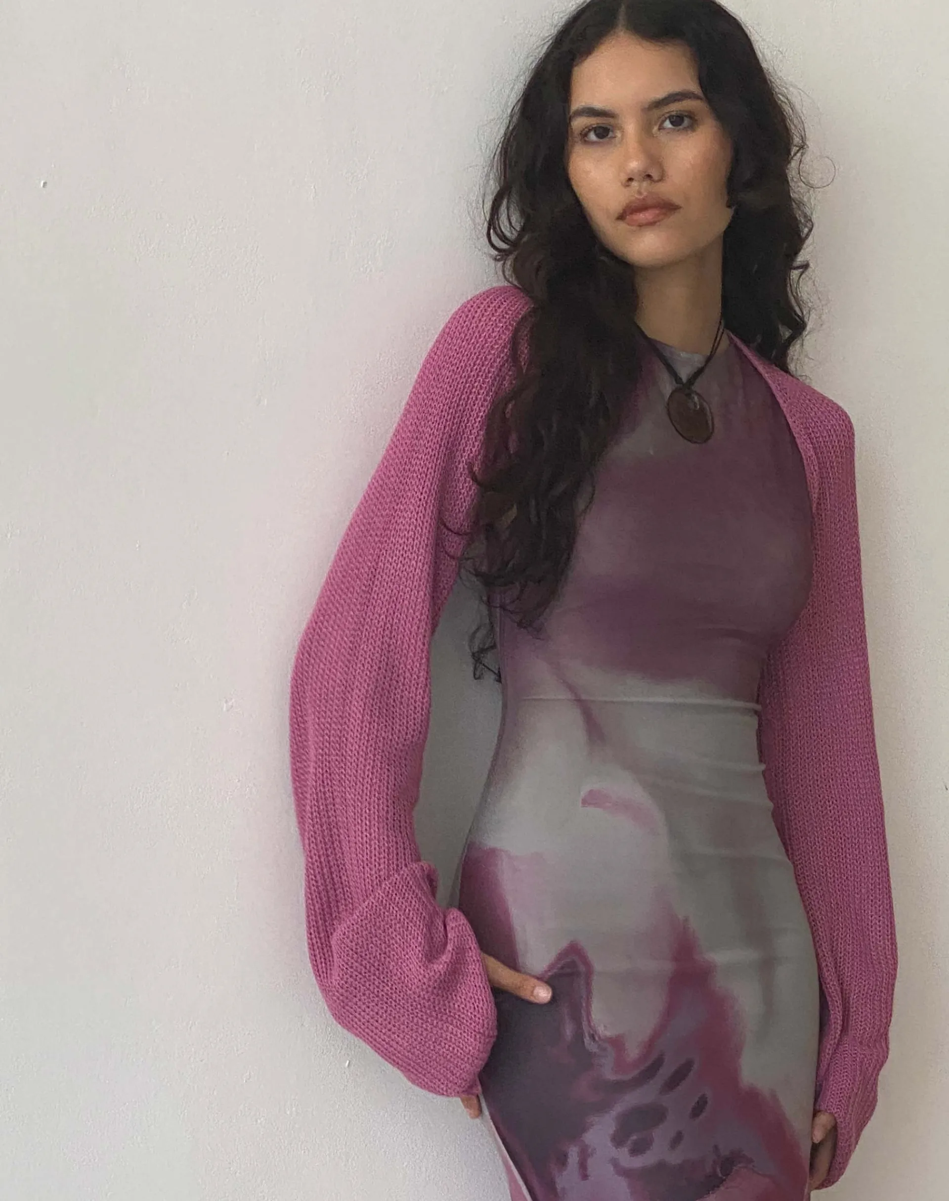 Motel Rocks Long Sleeve Tops-Nobila Shrug Top in Raspberry