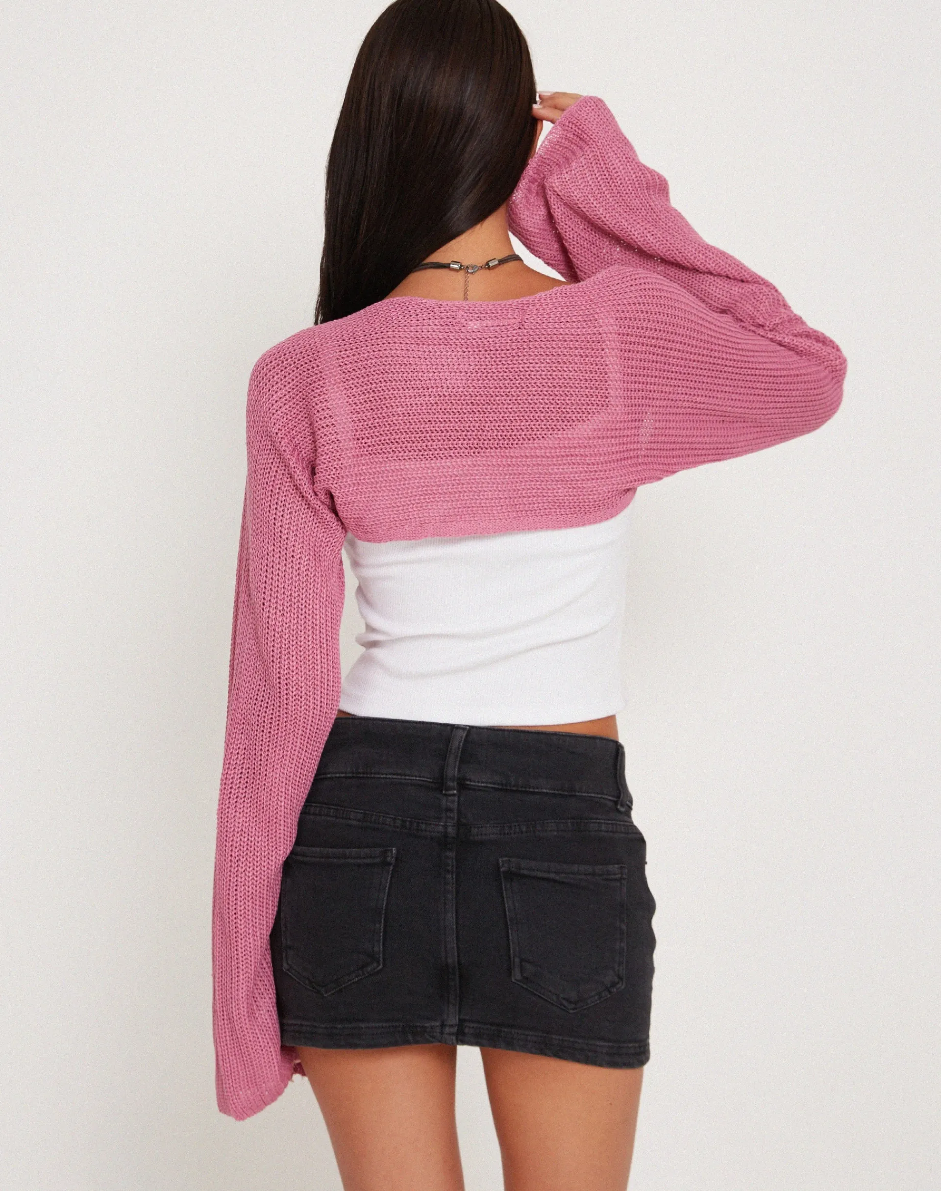 Motel Rocks Long Sleeve Tops-Nobila Shrug Top in Raspberry