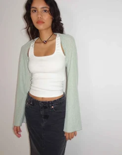 Motel Rocks Basics | Basic Tops-Nobila Shrug Top in Sage Textured Crochet SageTexturedCrochet