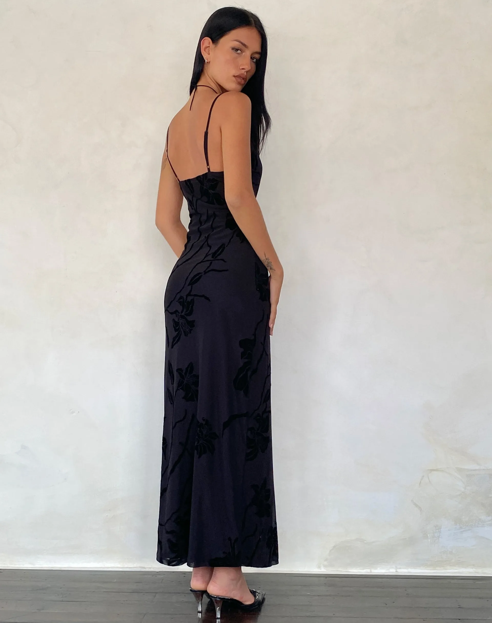 Motel Rocks Printed Dresses-Nodu Maxi Dress in Orchids Flock Black orchidsflockblack