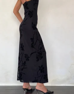 Motel Rocks Printed Dresses-Nodu Maxi Dress in Orchids Flock Black orchidsflockblack