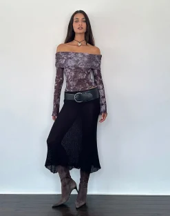 Motel Rocks Printed Tops | Long Sleeve Tops-Noelle Bardot Top in Botanic Sketch Purple