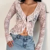 Motel Rocks Cardigans | Lace Tops-Noemi Cardigan in Lace Lotus Pink LaceLotusPink