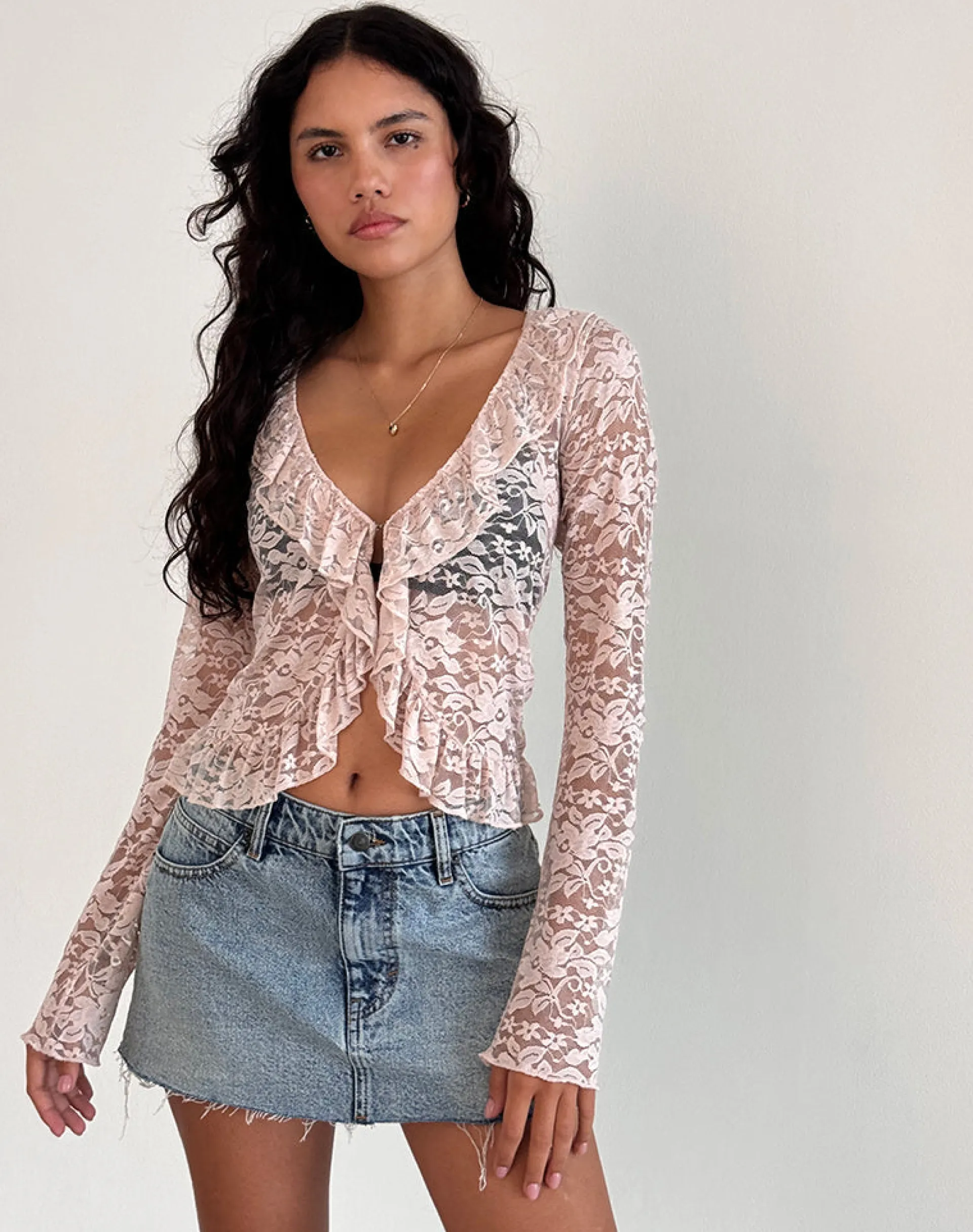 Motel Rocks Cardigans | Lace Tops-Noemi Cardigan in Lace Lotus Pink LaceLotusPink