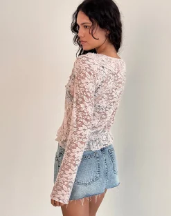 Motel Rocks Cardigans | Lace Tops-Noemi Cardigan in Lace Lotus Pink LaceLotusPink