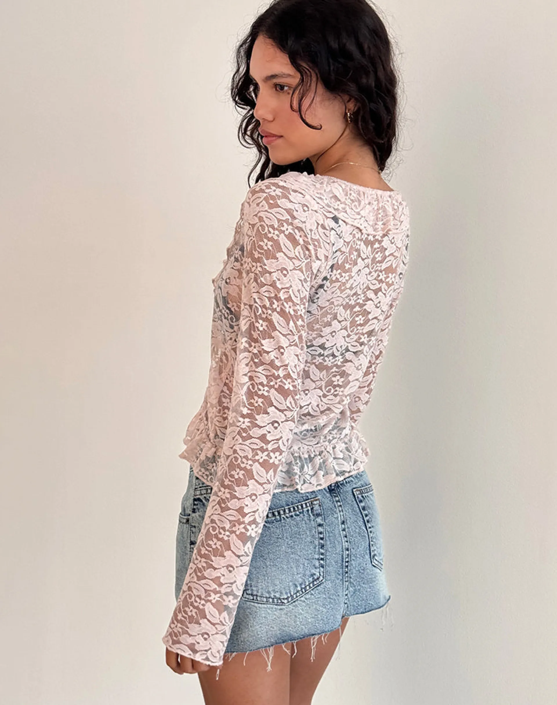 Motel Rocks Cardigans | Lace Tops-Noemi Cardigan in Lace Lotus Pink LaceLotusPink