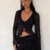 Motel Rocks Cardigans | Printed Tops-Noemi Cardigan in Mesh Vine Flower Black MeshVineFlowerBlack