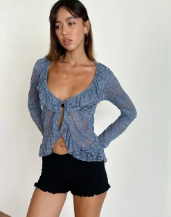 Motel Rocks Cardigans | Lace Tops-Noemi Cardigan in Moonlight Blue Lace MoonlightBlueLace