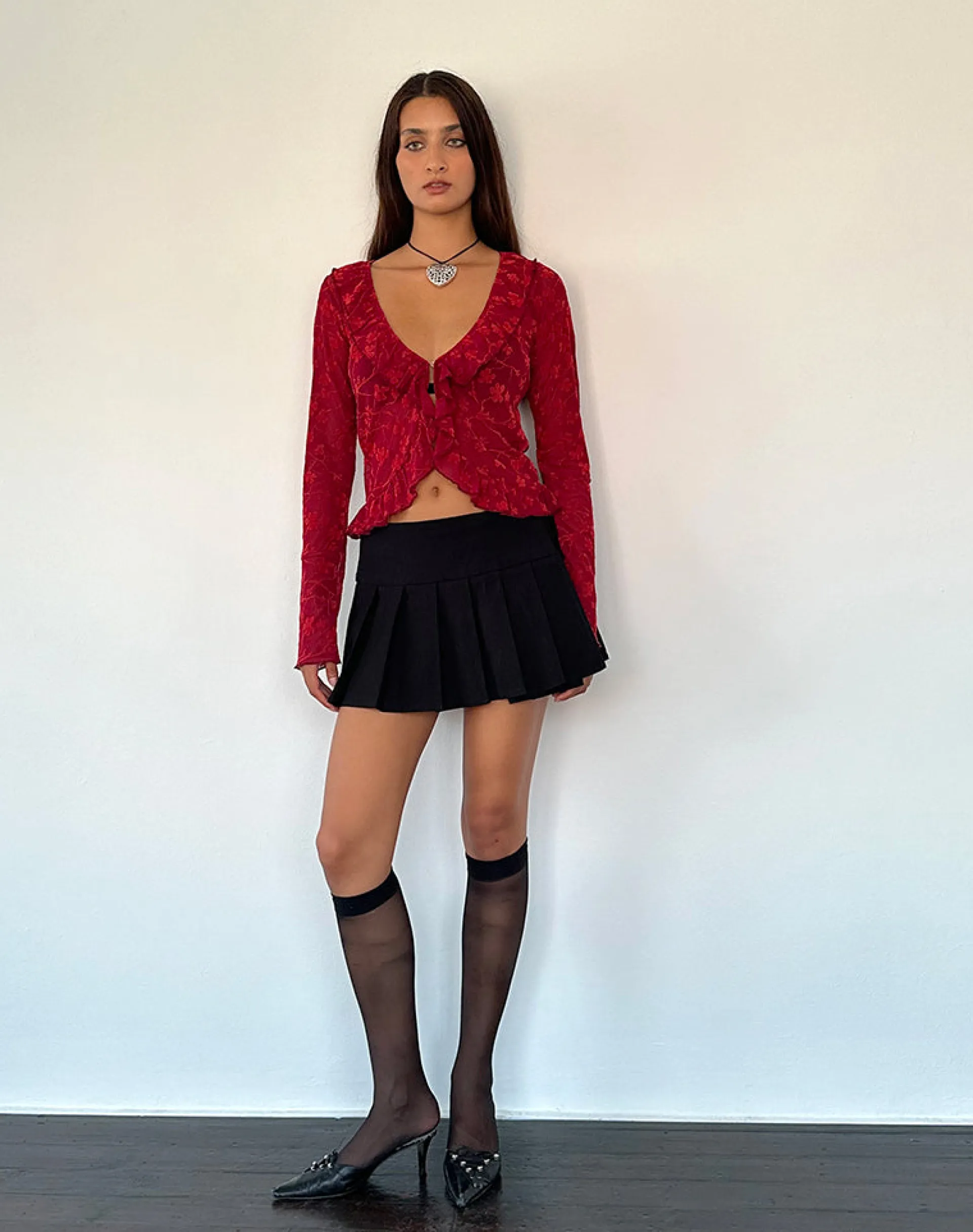Motel Rocks Cardigans | Printed Tops-Noemi Cardigan in Red Grunge Floral Flock RedGrungeFloralFlock