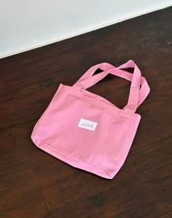 Motel Rocks Accessories-Nola Tote Bag in Flamingo Pink with Motel Love Embroidery FlamingoPinkwithMotelLoveEmbroidery