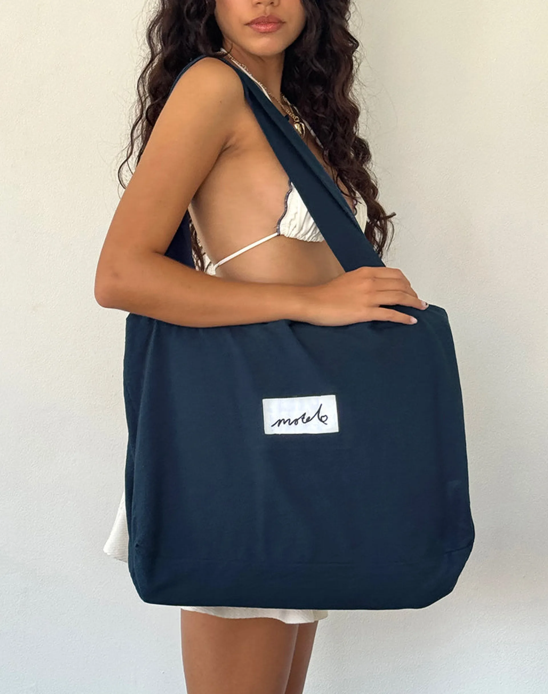 Motel Rocks Accessories-Nola Totebag in Navy with Motel Love Embroidery NavywithMotelLoveEmbroidery