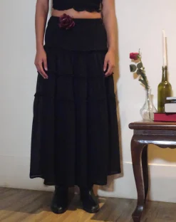 Motel Rocks Maxi Skirts-Norah Tiered Maxi Skirt in Black Chiffon